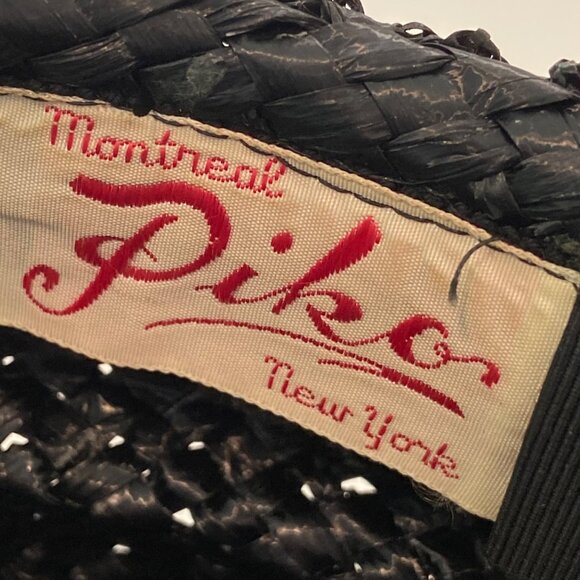 Vintage Piko Montreal New York Black Woven Straw Hat With Velvet Bow Accent Wome - Picture 4 of 14